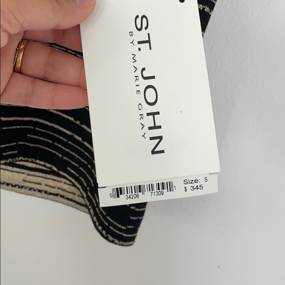 St. John black gold stripe mock neck blouse S - Picture 2 of 5